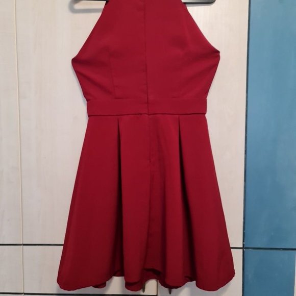 Halter Neck Red Skater Dress - Picture 3 of 3